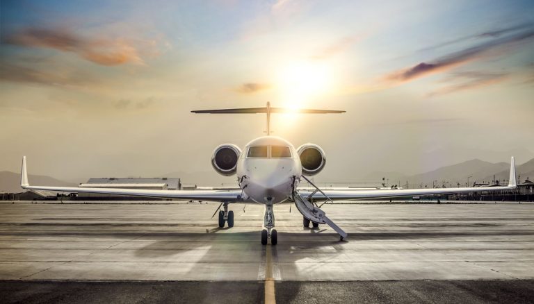 Private charter aircraft on the ramp in the San Francisco Bay Area