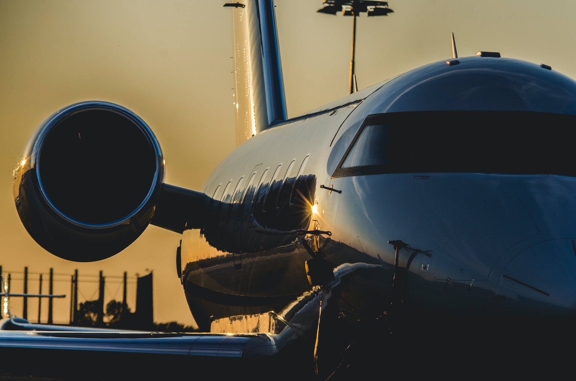 Private passenger jet parked on the ramp